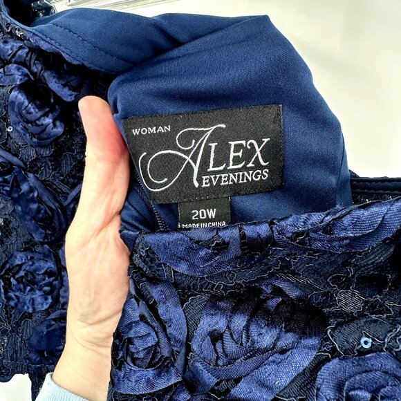 ALEX EVENINGS maxi dress gown sequins formal special occasion navy blue plus 20W - Picture 9 of 10